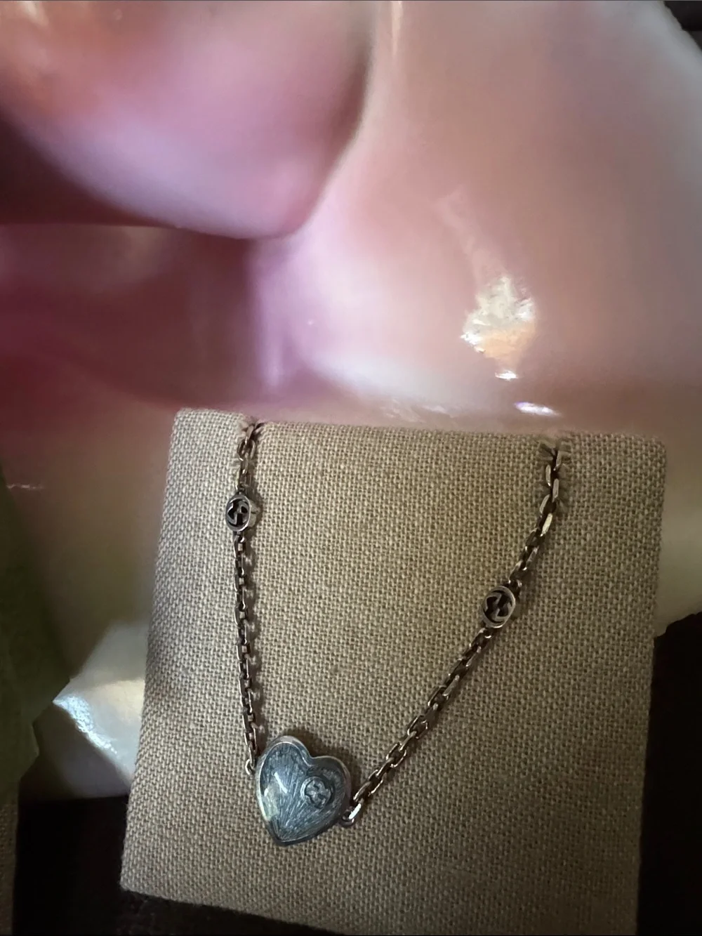 Gucci Silver Chain Necklace with Blue Heart Pendant W Dusty & Box Good Condition - Picture 3 of 7
